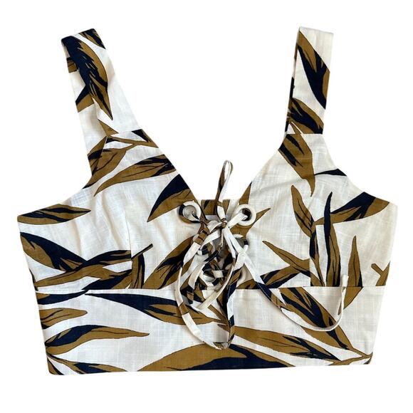 J.O.A Tropical Palm Print Cotton Crop Top & High-Waisted Ankle Pant Set Size XS - Picture 8 of 10